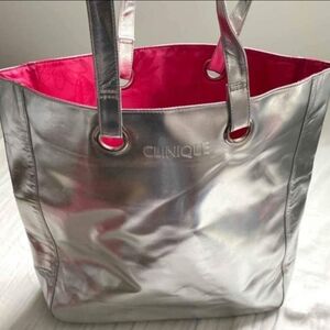 Silver Hot Pink Clinique 15x13x4" Tote Bag